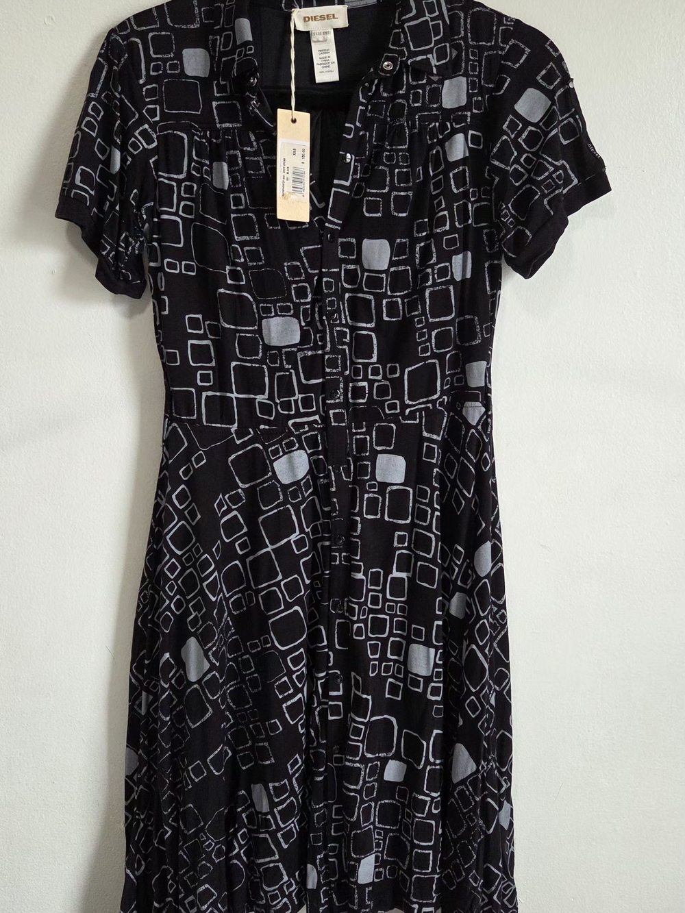 Diesel Black Dress with Gray Geometric Squares